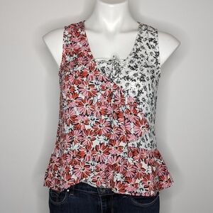NWT CAbi pink black white floral faux wrap tank XS
